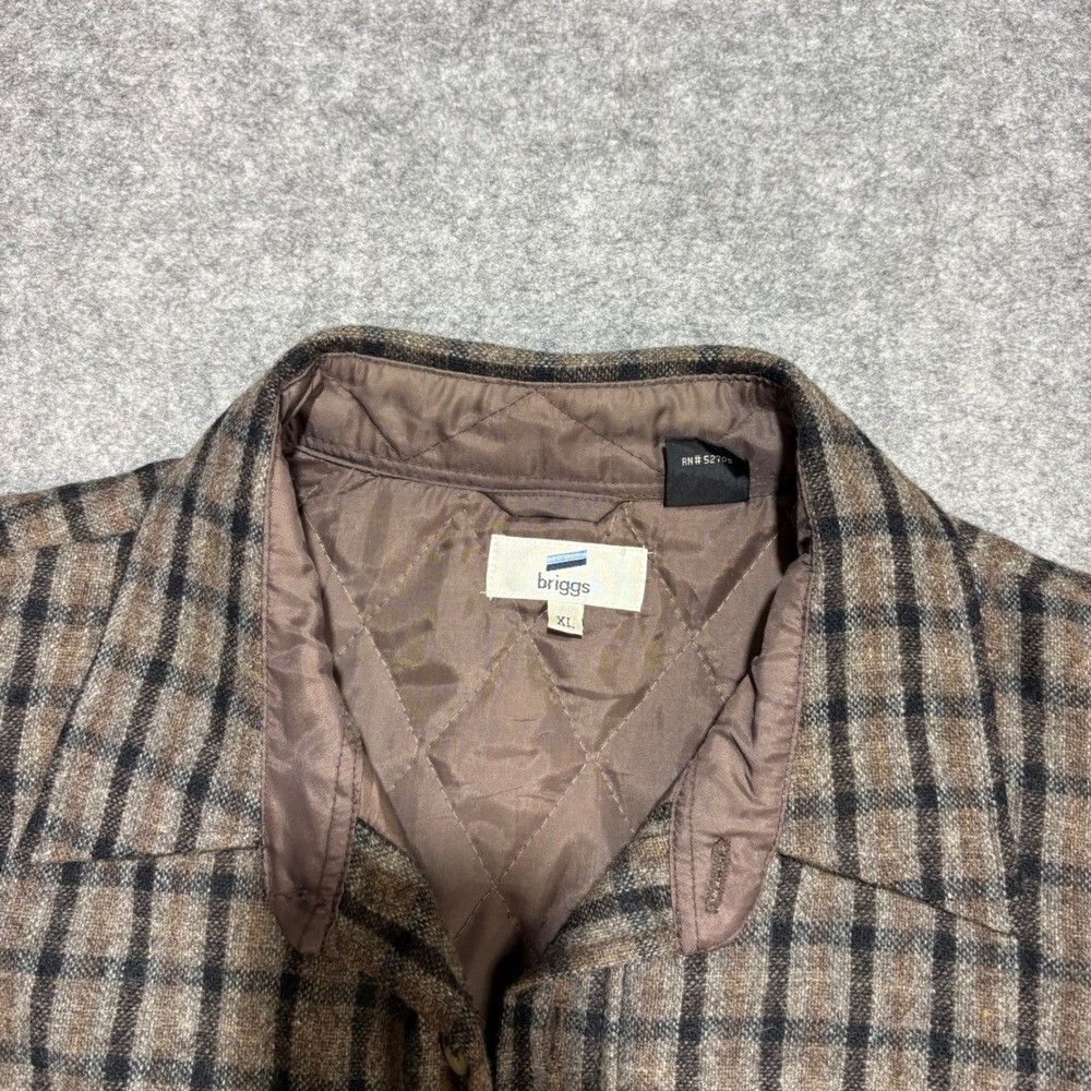 Briggs Quilted Lined Flannel Shirt Jacket Mens XL Brown Plaid Heavy Workwear - Picture 2 of 5
